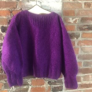 Purple Mohair Vintage Hand Knitted Sweater Square Cut Oversized Medium